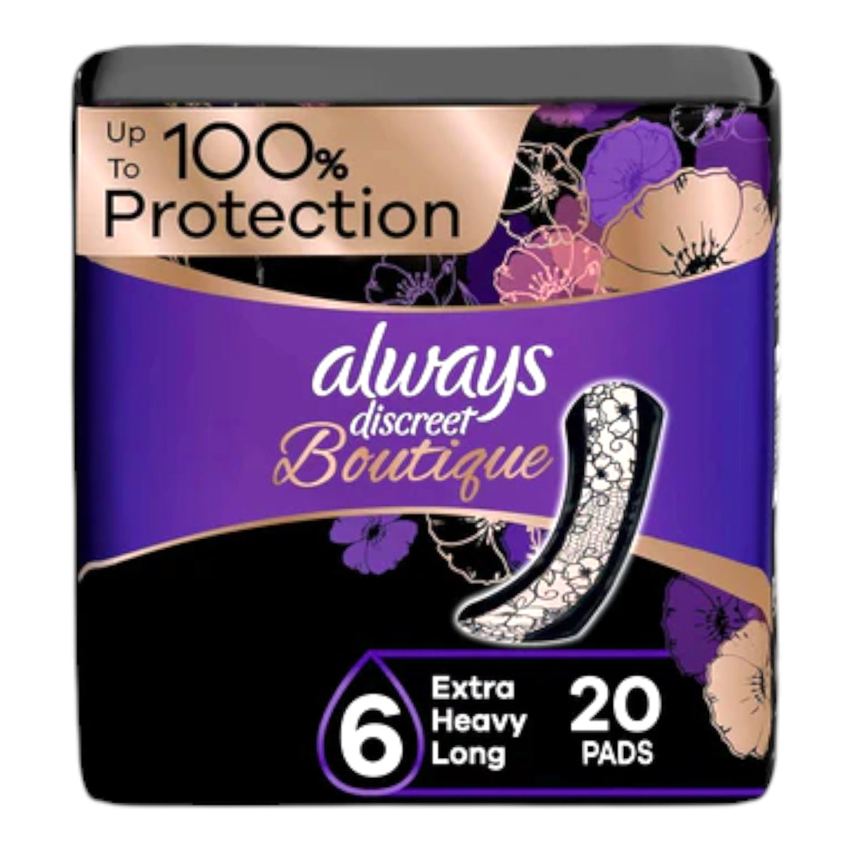 Always Discreet Boutique Incontinence Pads, Size 6, Extra Heavy Absorption, Long, 20 Pads - LNJ Liquidations