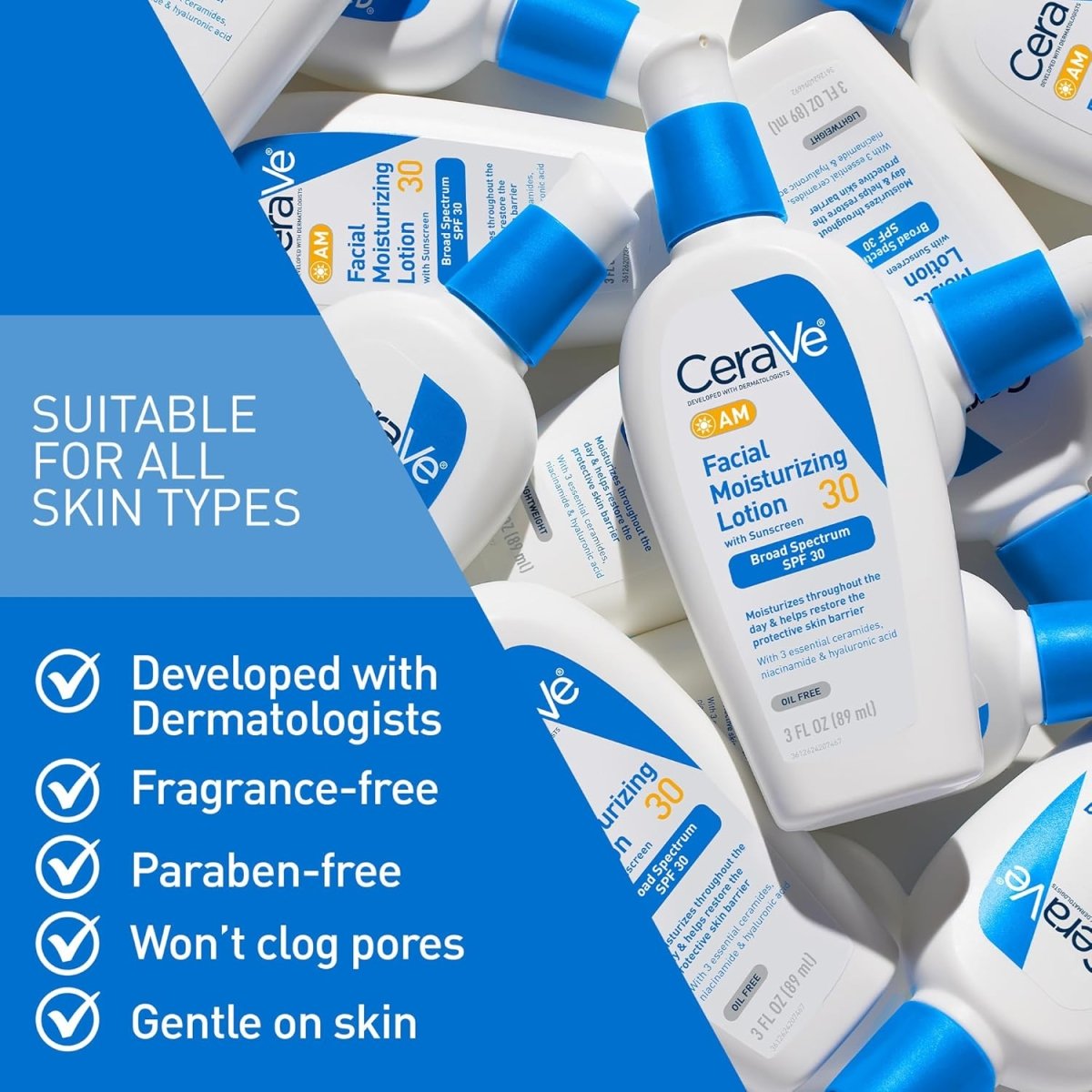 CeraVe AM Facial Moisturizing Lotion with SPF 30 3 oz Oil Free Face Moisturizer - LNJ Liquidations