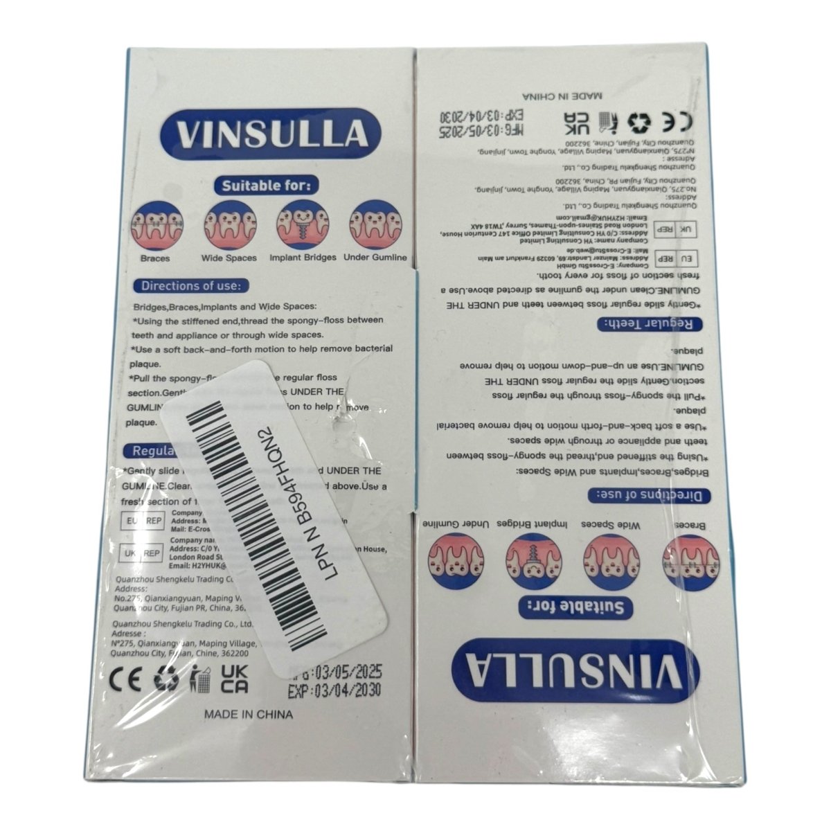 Dental Floss for Braces, Floss Threaders for Bridges and Implants 80 Pre - Cut Strands 80PCS (Pack of 2) - LNJ Liquidations