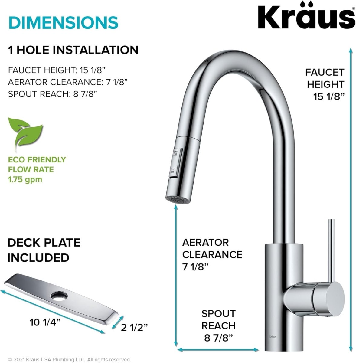 KRAUS Oletto Single Handle Pull Down Kitchen Faucet Quick Dock Installation Chrome KPF 2620CH - LNJ Liquidations