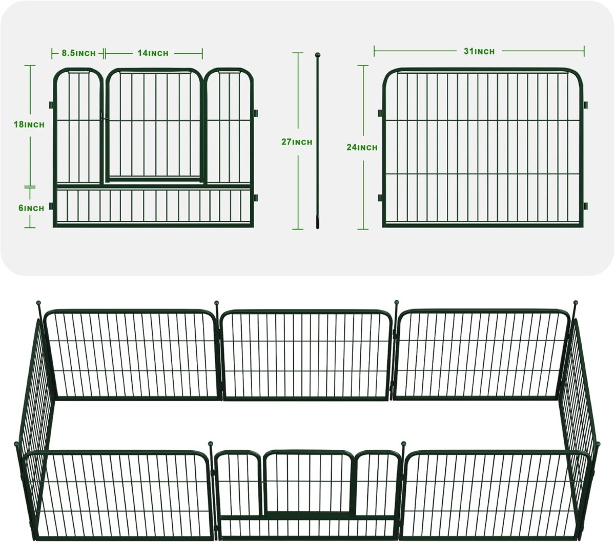 NeuType 8 Panels Garden Fence 24in x 21ft Metal Decorative Outdoor Animal Barrier Green - LNJ Liquidations