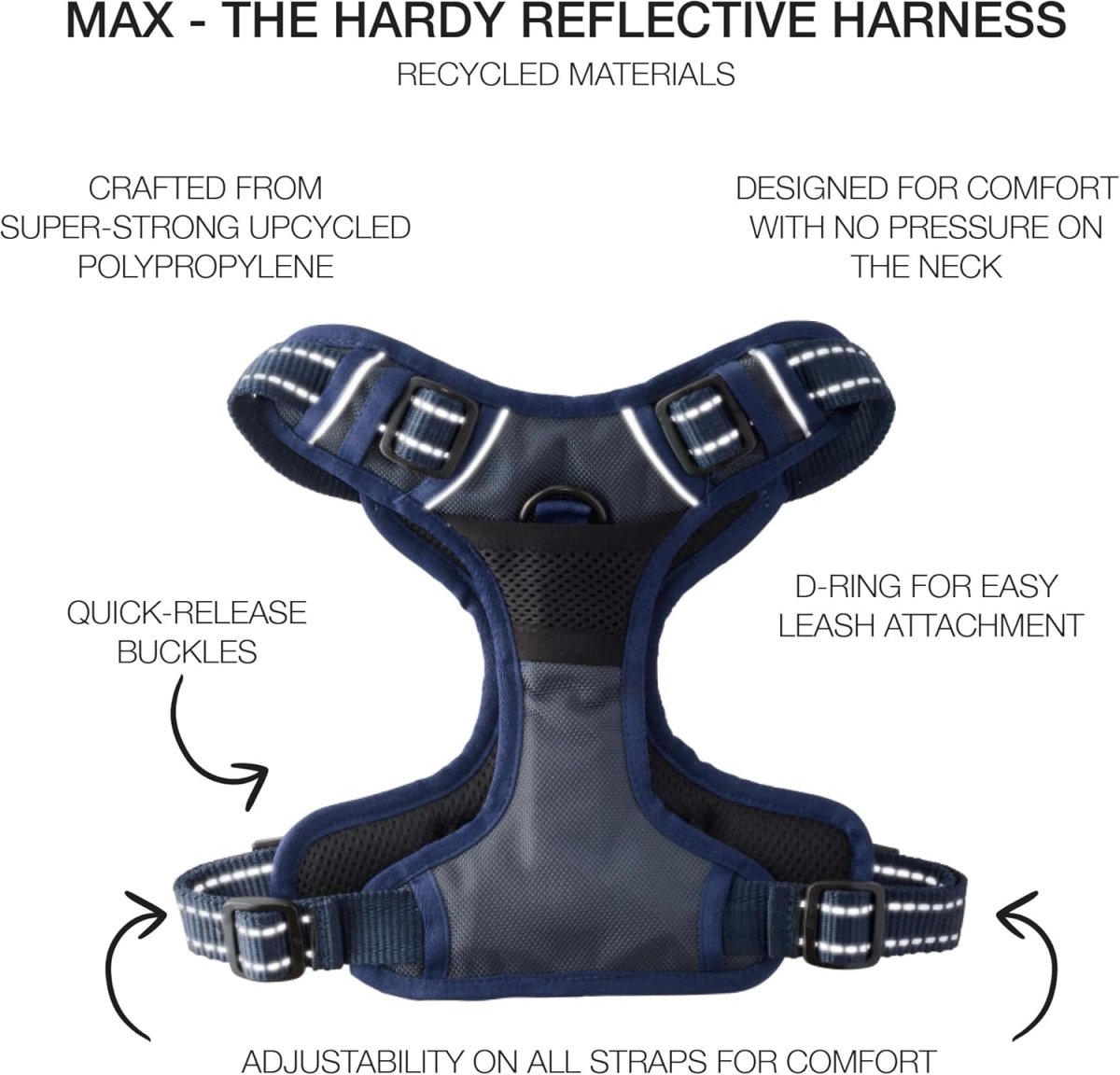 Pet Passion MAX - The Hardy Reflective Harness, Navy, Small - LNJ Liquidations