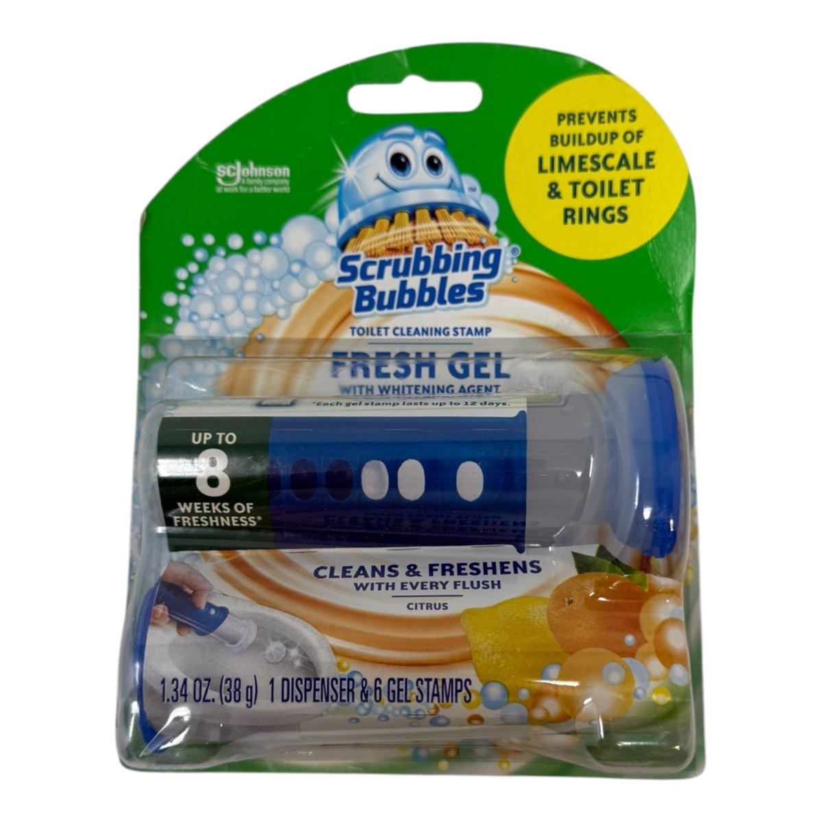 Scrubbing Bubbles Fresh Gel Toilet Cleaning Stamp, Citrus, Dispenser with 6 Gel Stamps, 1.34 oz - LNJ Liquidations