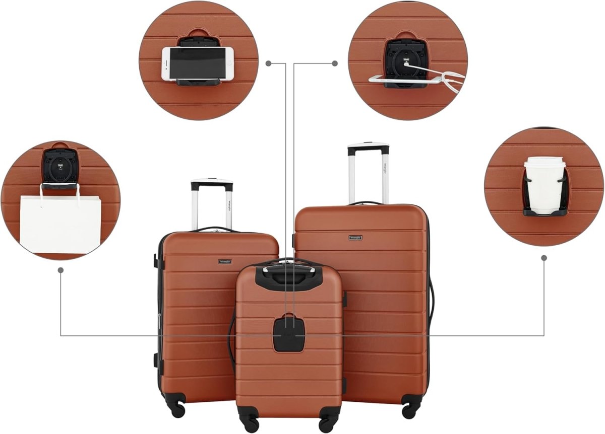 Wrangler Smart Luggage Set with Cup Holder and USB Port, Burnt Orange, 3 Piece - LNJ Liquidations