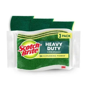 Scotch Brite MMMHD3 Heavy Duty Scrub Sponge Yellow and Green 3 Pack