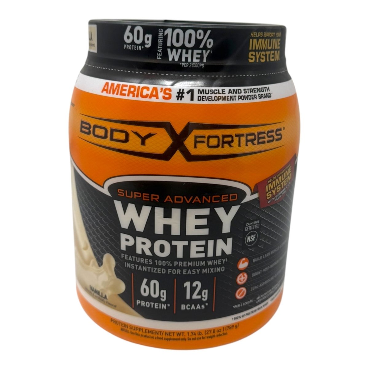 Body Fortress Super Advanced Whey Protein Powder, Vanilla, Immune Support with Vitamins C & D Plus Zinc, 1.74 lb - LNJ Liquidations