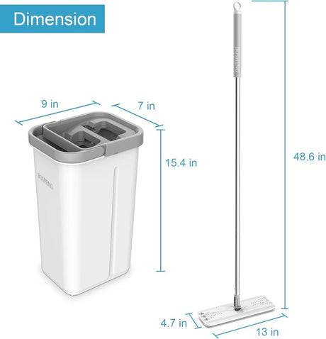 BOSHENG Mop and Bucket with Wringer Set Hands Free Flat Floor Mop 3 Microfiber Pads Wet Dry Cleaning System - LNJ Liquidations