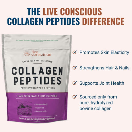 Collagen Peptides Powder Hydrolyzed Type I and III Grass Fed Supplement Hair Skin Nails Joints 16oz 41 Servings - LNJ Liquidations