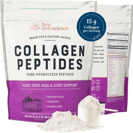 Collagen Peptides Powder Hydrolyzed Type I and III Grass Fed Supplement Hair Skin Nails Joints 16oz 41 Servings - LNJ Liquidations