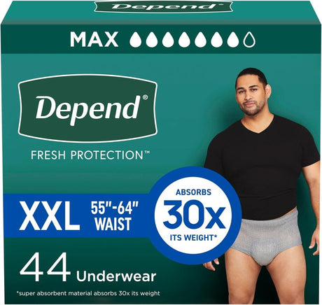 Depend Fresh Protection Adult Incontinence Underwear for Men, Disposable, Maximum,XXL, Grey, 44 Count - LNJ Liquidations