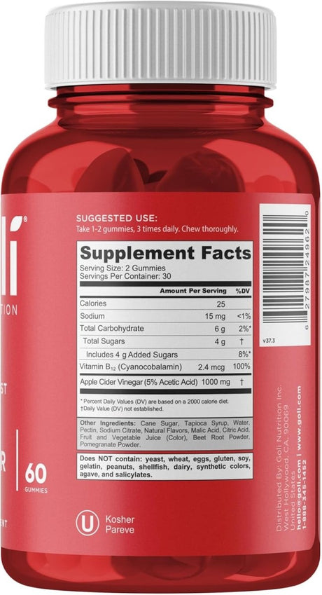 Goli Nutrition Apple Cider Vinegar Gummies 60 Count - LNJ Liquidations