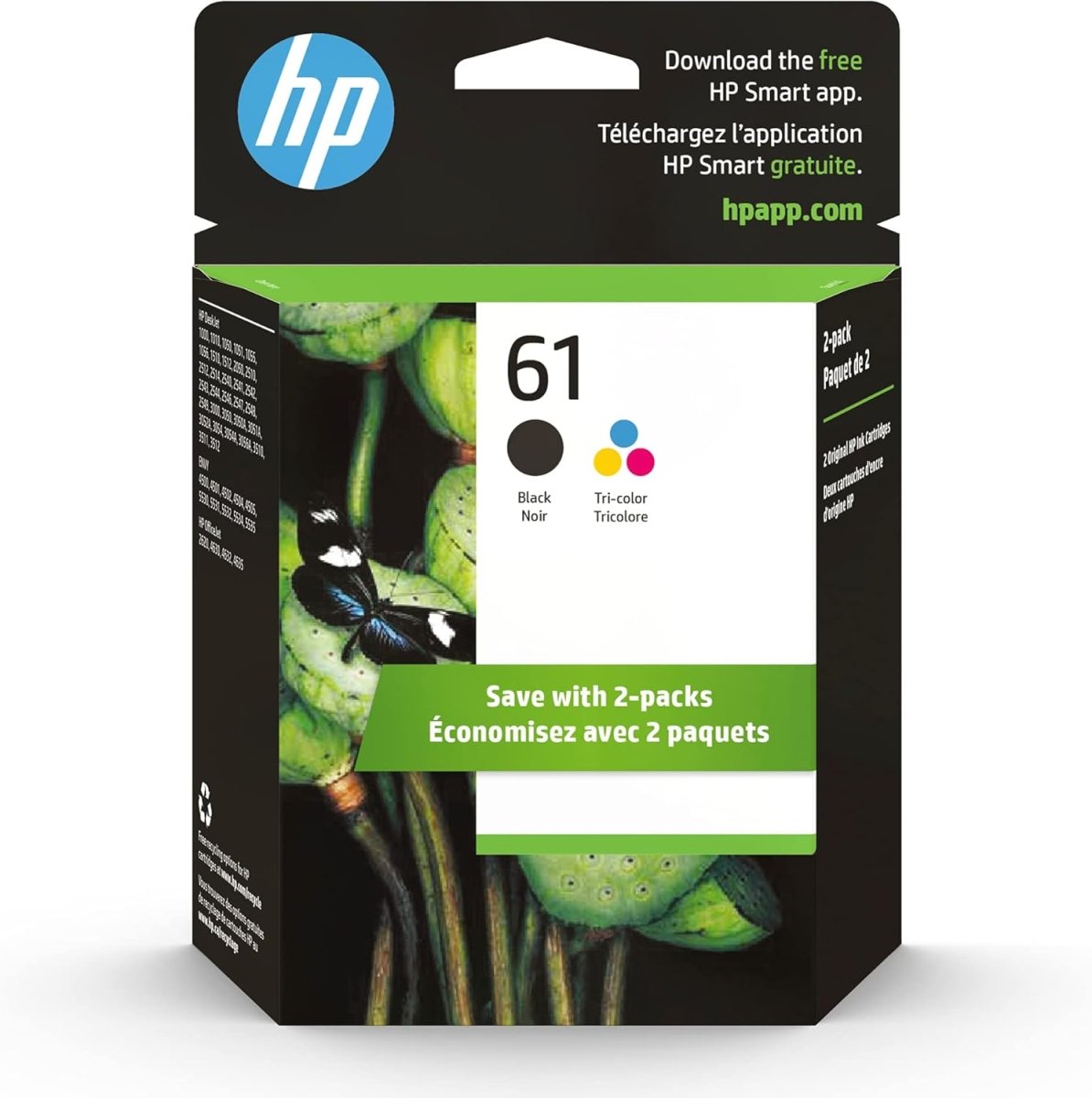 HP 61 Black Tri color Ink Cartridges 2 Pack CR259FN Works with DeskJet Envy OfficeJet Printers - LNJ Liquidations