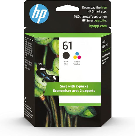 HP 61 Black Tri color Ink Cartridges 2 Pack CR259FN Works with DeskJet Envy OfficeJet Printers - LNJ Liquidations