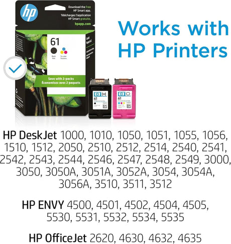 HP 61 Black Tri color Ink Cartridges 2 Pack CR259FN Works with DeskJet Envy OfficeJet Printers - LNJ Liquidations