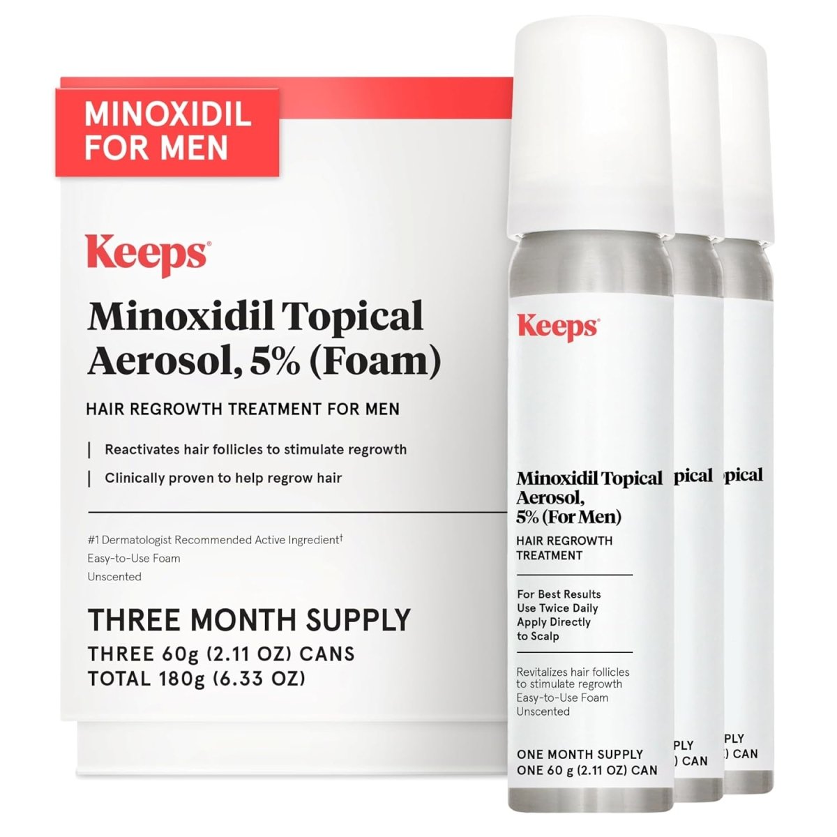 Keeps Extra Strength Minoxidil for Men 5 Percent Foam Hair Growth Treatment 3 Month Supply New - LNJ Liquidations
