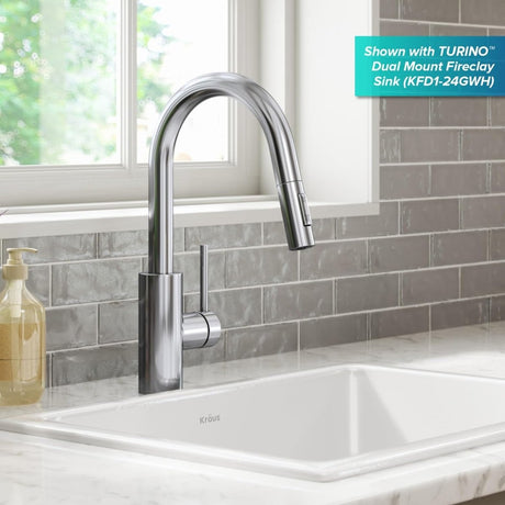 KRAUS Oletto Single Handle Pull Down Kitchen Faucet Quick Dock Installation Chrome KPF 2620CH - LNJ Liquidations