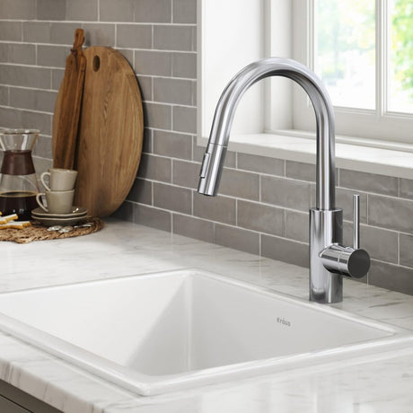 KRAUS Oletto Single Handle Pull Down Kitchen Faucet Quick Dock Installation Chrome KPF 2620CH - LNJ Liquidations