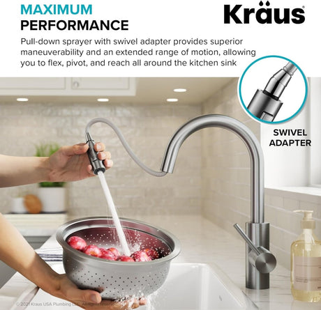 KRAUS Oletto Single Handle Pull Down Kitchen Faucet Quick Dock Installation Chrome KPF 2620CH - LNJ Liquidations
