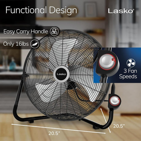 Lasko 20 Inch High Velocity Wall Mount Fan with Pivoting Head 3 Speeds Black 2264QM - LNJ Liquidations