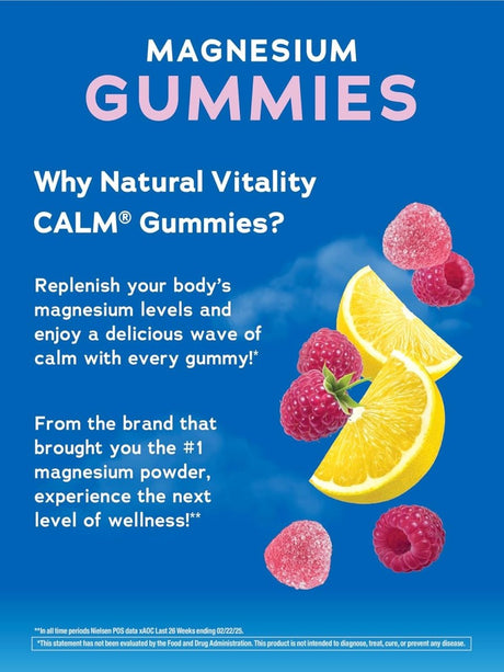 Natural Vitality CALM Magnesium Citrate Stress Relief Gummies Raspberry Lemon 120 Count - LNJ Liquidations