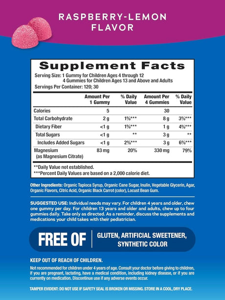 Natural Vitality CALM Magnesium Citrate Stress Relief Gummies Raspberry Lemon 120 Count - LNJ Liquidations