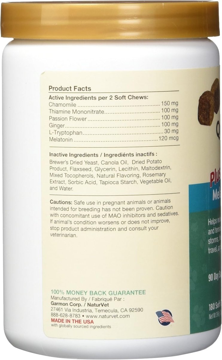 NaturVet Quiet Moments Calming Aid Plus Melatonin 180 Soft Chews 13.9oz - LNJ Liquidations