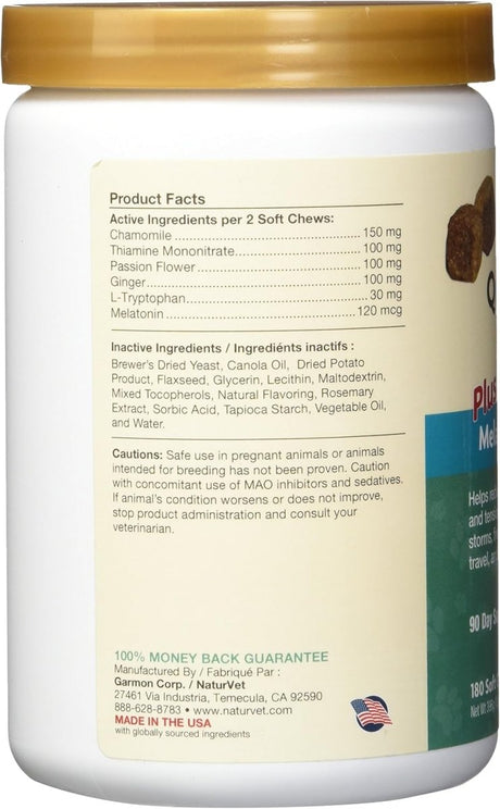 NaturVet Quiet Moments Calming Aid Plus Melatonin 180 Soft Chews 13.9oz - LNJ Liquidations