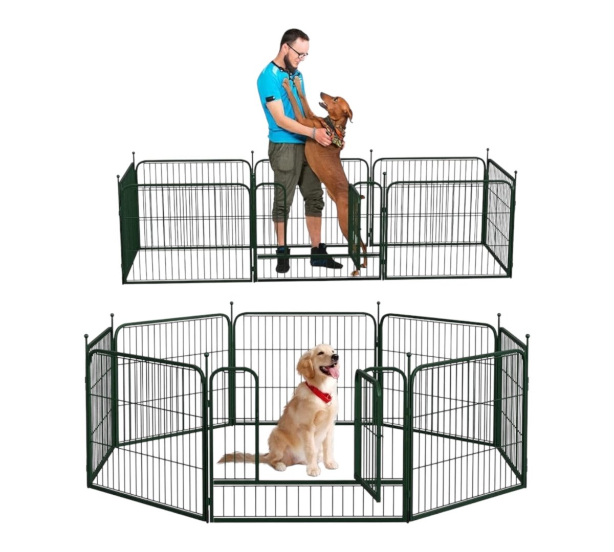 NeuType 8 Panels Garden Fence 24in x 21ft Metal Decorative Outdoor Animal Barrier Green - LNJ Liquidations