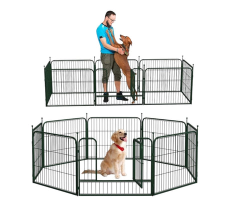 NeuType 8 Panels Garden Fence 24in x 21ft Metal Decorative Outdoor Animal Barrier Green - LNJ Liquidations
