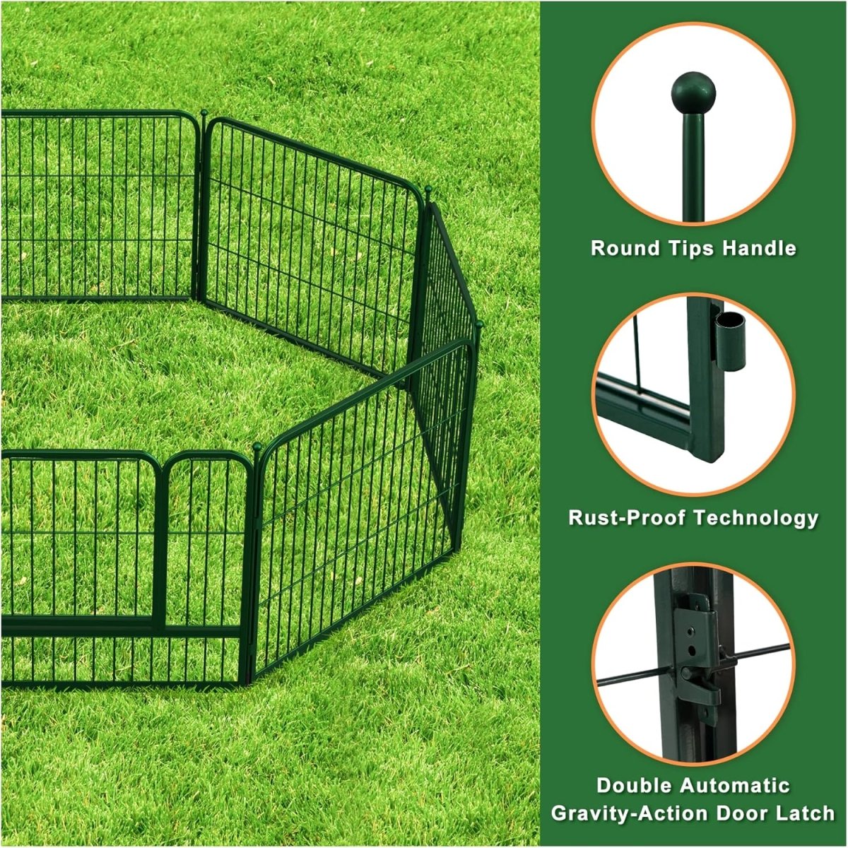 NeuType 8 Panels Garden Fence 24in x 21ft Metal Decorative Outdoor Animal Barrier Green - LNJ Liquidations