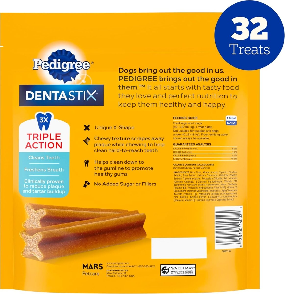 Pedigree Dentastix Large Breed Dog Treats Original Flavor 1.66 lb 32 Count - New - LNJ Liquidations