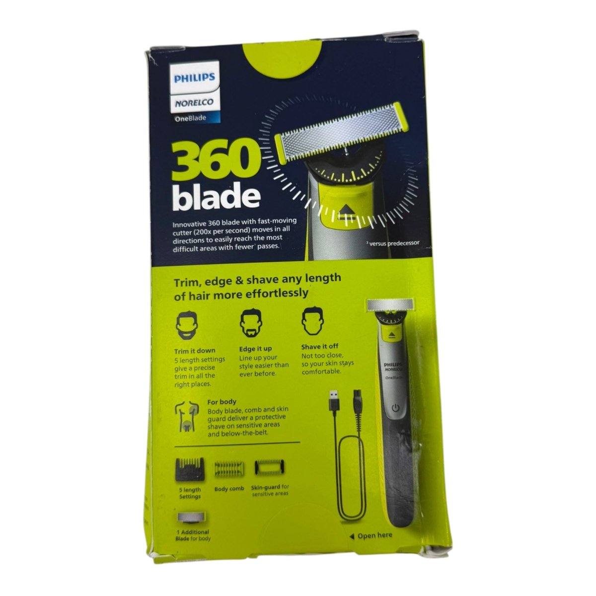 Philips Norelco OneBlade 360 Hybrid Face and Body Electric Beard Trimmer Shaver Groomer Model QP2834/70 - Open Box - LNJ Liquidations