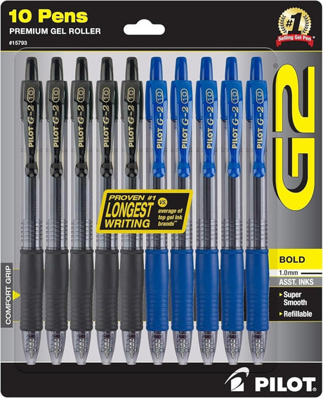 PILOT G2 Bold Point 1.0mm Refillable Retractable Ballpoint Pens 10 Pack Black and Blue - LNJ Liquidations
