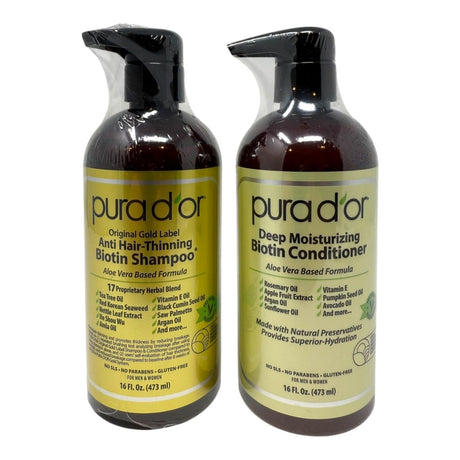 PURA D'OR Anti Thinning Biotin Shampoo and Deep Moisturizing Conditioner Original Gold Label Set - LNJ Liquidations