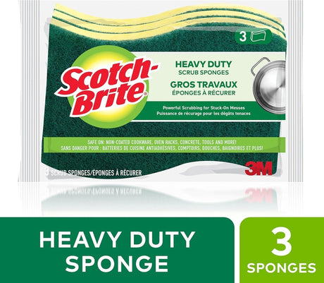 Scotch Brite MMMHD3 Heavy Duty Scrub Sponge Yellow and Green 3 Pack - LNJ Liquidations