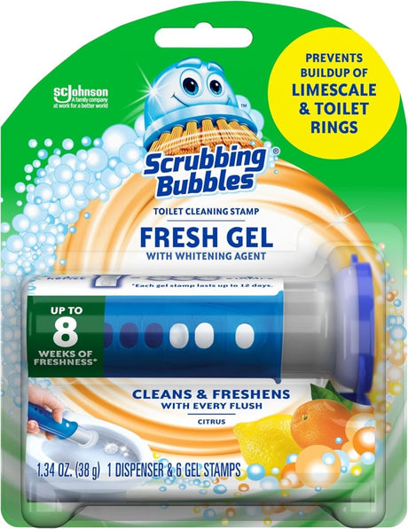 Scrubbing Bubbles Fresh Gel Toilet Bowl Cleaning Stamps Citrus Scent 1 Dispenser 6 Stamps - LNJ Liquidations