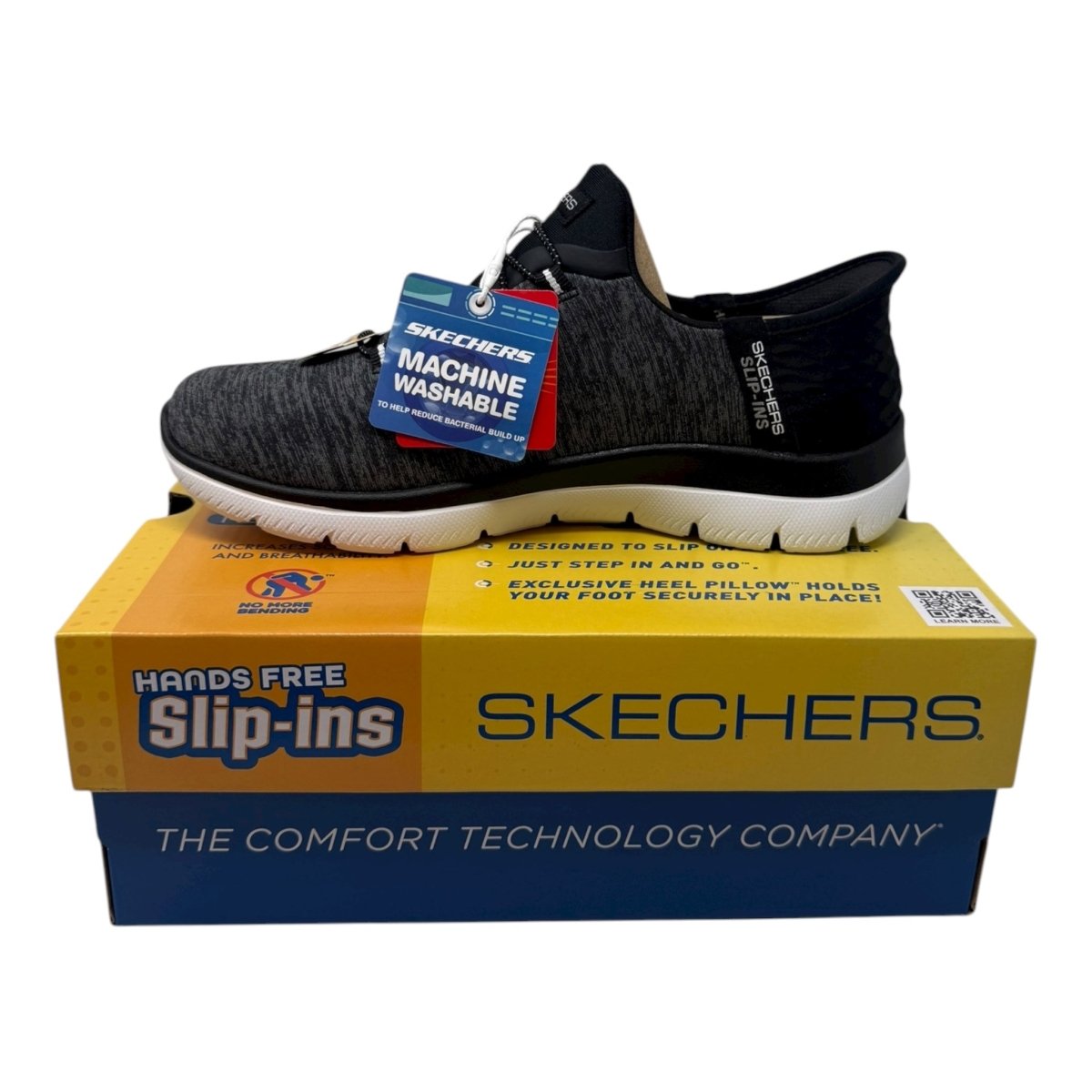 Skechers Women's Summits Hands - Free Slip - Ins â€“ Memory Foam Insole, Heel Pillow, Vegan Materials Sneaker, Black White, 6.5 Wide - Clothing And Accessories - LNJ Liquidations