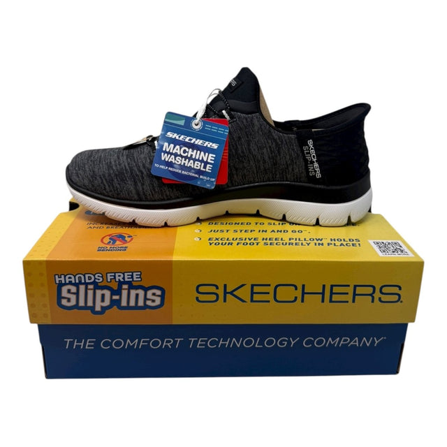 Skechers Women's Summits Hands - Free Slip - Ins â€“ Memory Foam Insole, Heel Pillow, Vegan Materials Sneaker, Black White, 6.5 Wide - Clothing And Accessories - LNJ Liquidations