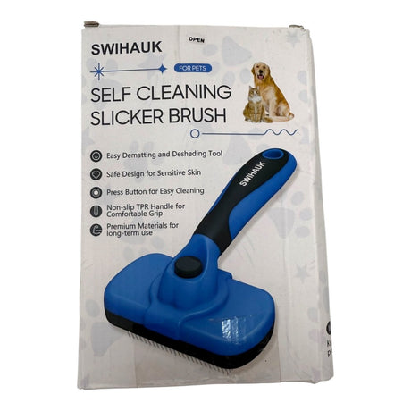 Swihauk Self Cleaning Slicker Brush Skin Friendly Deshedding Grooming Tool for Dogs and Cats Blue - Open Box - LNJ Liquidations