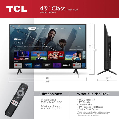 TCL 43 Inch Class 4 Series 4K UHD HDR Smart Google TV 43S446 2022 Model - LNJ Liquidations