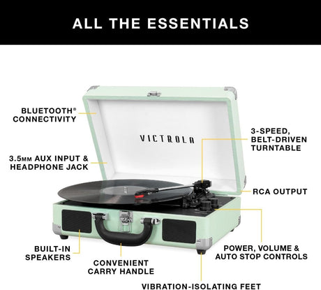 Victrola Journey Bluetooth Portable Suitcase Record Player Built in Speakers 3 Speed Vinyl White New - LNJ Liquidations