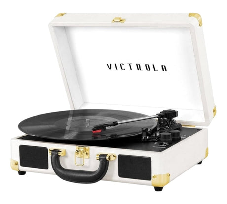 Victrola Journey Bluetooth Portable Suitcase Record Player Built in Speakers 3 Speed Vinyl White New - LNJ Liquidations
